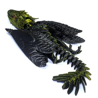 SGYYSG Feathered Wyvern Dragon - 3D Printed Articulated Dragon With Wings, Fidget Toy, Desktop Pet - Indulge in The Enchanting Realm of Dragons (Black Gold)