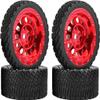 4PCS 1/10 RC Rally Car Rubber Tires 65mm and Plastic Vintage Wheel Rims 12mm Hex for Axial SCX10 D90 TF2 Tamiya TRX-4 Parts (Red A) view 2