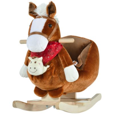 Ride-On Rocking Horse Toy, Kids Ride-On Toy, Rocking Chair with Lullaby, Hand Puppet and Soft Plush Fabric, Suitable for Children 18-36 Months, Brown