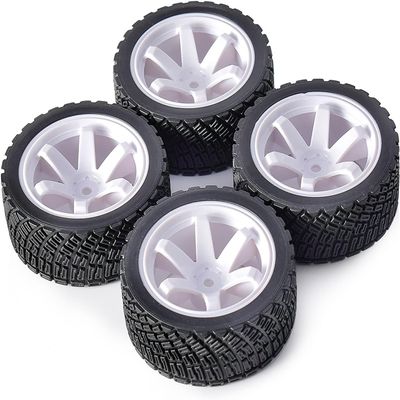 4PCS 1/10 RC Rally Car Rubber Tires 65mm and 6-Spokes Wheel Rims 12mm Hex for Axial SCX10 D90 TF2 Tamiya TRX-4 Parts(White B)