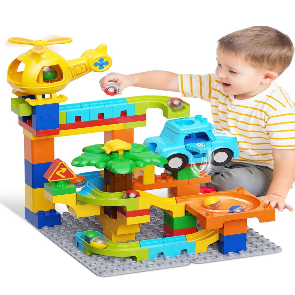 Marble Runs for Kids 4-8,Building Blocks Compatible with Major Brands, Birthday Toys Gifts for Ages 3 4 5+ Boys GirlsToddler Education Montessori Learning STEM Toys Marble Runway Maze Track Set