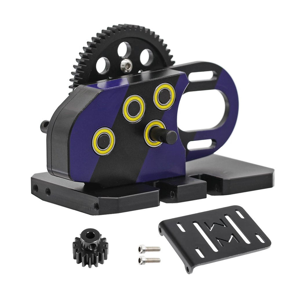 AMK Overdrive 30% Metal Differential Gearbox with POM Skid Plate for 1/10 Scale LCG Transmission, Compatible with RC Crawler Axial SCX10, Capra, Element, Gspeed, and DIY Chassis (Purple)