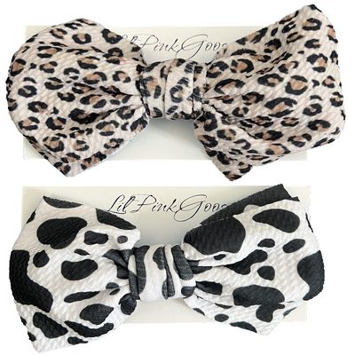 LilPinkGoose Baby Girl Bows Headband Newborn Handmade Hair Bows Hair Accessories for Infant Toddlers Kids (Leopard,Cow Print, One Size)