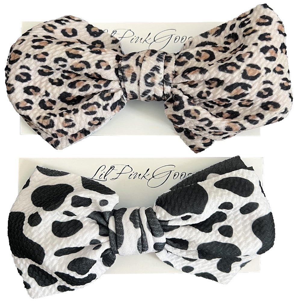LilPinkGoose Baby Girl Bows Headband Newborn Handmade Hair Bows Hair Accessories for Infant Toddlers Kids (Leopard,Cow Print, One Size)