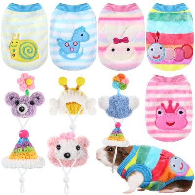 Clysee 10 Pcs Guinea Pig Clothes, 5 Guinea Pig Costume Outfit, 5 Mini Hat with Adjustable Strap Small Animal Warm Vest Sweater Cozy Hand Knitted Hat for Hamster Bunny(Macaron Style)