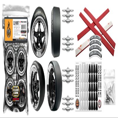 FIRE BRAND RC Element-DSR PRO Series 5 Beveled HDPE Competition Tires, RC Drift Set Black/Chrome On-Road RC Drift (1:10 Scale) Adjustable Hub Off-Sets (Set of 4), RC Drift Wheels, RC Drift Tires