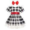 50s Baby Girl Outfit Black and White Plaid Dress Toddler Pin Up Dresses 50s Girl Black White Checkered Dress with Belt Black White Plaid 4-5 Years view 1