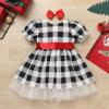 50s Baby Girl Outfit Black and White Plaid Dress Toddler Pin Up Dresses 50s Girl Black White Checkered Dress with Belt Black White Plaid 4-5 Years view 2