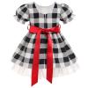 50s Baby Girl Outfit Black and White Plaid Dress Toddler Pin Up Dresses 50s Girl Black White Checkered Dress with Belt Black White Plaid 4-5 Years view 4