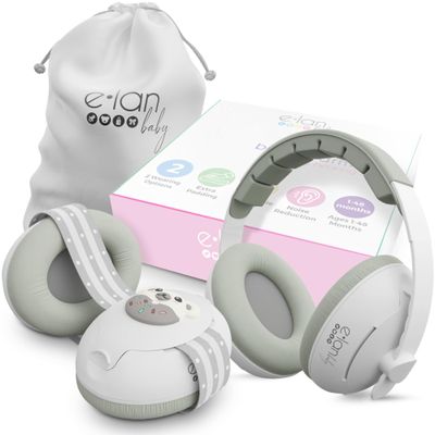 2-in-1 Baby Ear Muffs Noise Protection - Baby Headphones for Noise & Plane Travel - 2 Headbands - Toddler Ear Protection for Infant & Toddler Travel Essential, Age 1-36 Months