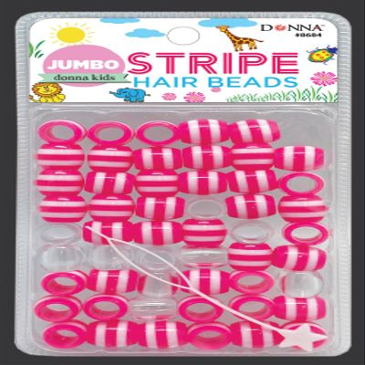 DONNA Jumbo Stripe Plastic Hair Beads, DIY Hair Braiding Plastic Beads for Braid Hair 1pc Quick Beaders for Kids Hair Braids, 1PC HOT Pink Color