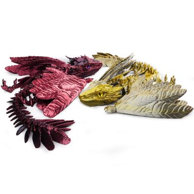 2 Pack Feathered Wyvern 3D Printed Articulated Dragon, Collectible Fantasy Dragon Figure for Anxiety Relief, Desktop PetStarguardian+Bloodflare