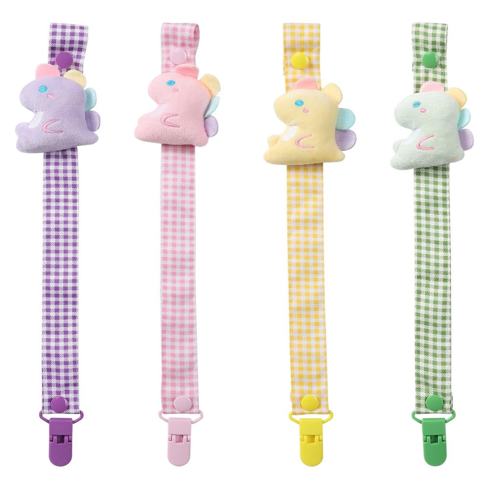 CutiePlusU Adult Pacifier Clip Adult Size Pacifier Holder Clip 4 Pack- Dinosaur Baby