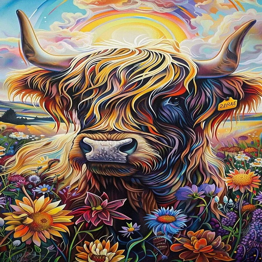 1000 Piece Adult Puzzle, Abstract Highland Cow, Puzzle Educational Gift, Unique Room Decor Exercise Willpower - Idea Gift