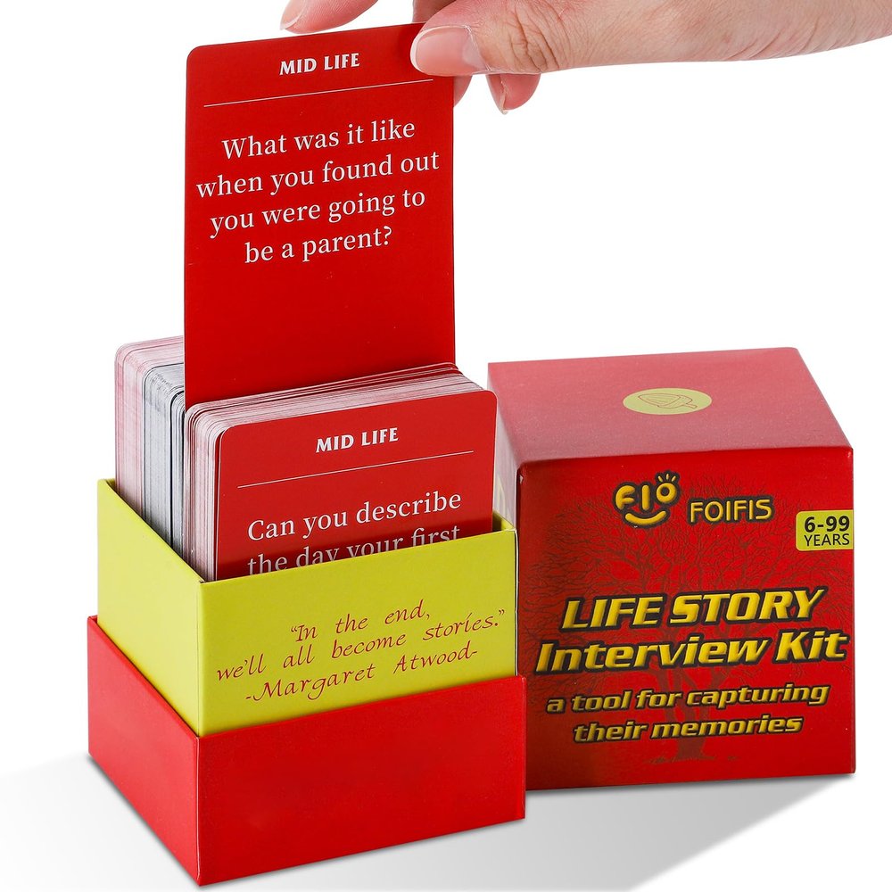 200 Life Story Interview Kit Cards-Guided Voice Journal and Memory Keepsake Gift Box for Parents and Grandparents-Get to Know Their Unique Life Story with 200 Curated Questiones