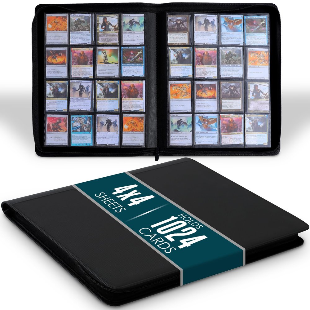Houseables 1000 Card Binder, Ringless Card Binder, 16 Pocket, Side Loading, Collectible Trading Album, Collection Folder, Collector Book Holder, Sports, One Piece, MTG, Yugioh, Pokemon, with Zipper