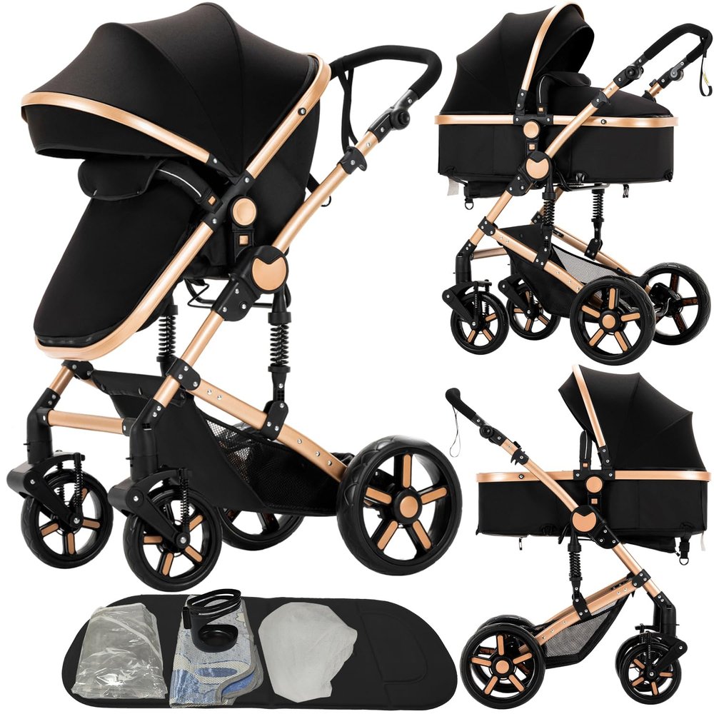 Nine point nine 2 in 1 Baby Stroller, Reversible Convertible Infant Stroller of One-Click Folding, Newborn Travel Strollers Toddler Standard Pram Carriage (2US588-BG)