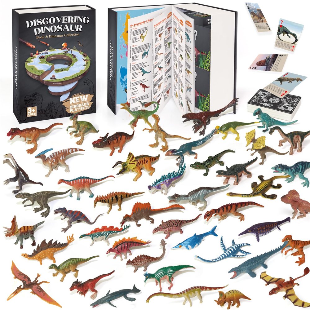 BIWASE Dinosaur Toys Book with 50 PCS Different Dinosaurs Figures & Pokers,Interactive Perfect for Kids Dinosaurs Educational Toys for 3 4 5 6 7 8 12 Year Old Boys&Girls