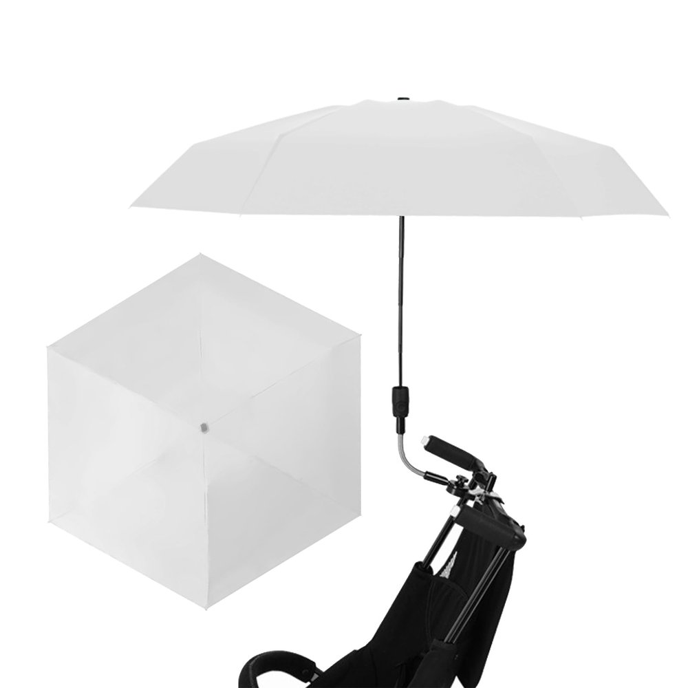 Baby Stroller Umbrella Sunlight Protection Waterproof Portable Stroller Sun Shade (White)