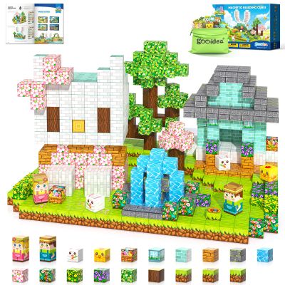 108PCS Magnetic Blocks Kids Magnet Toys, Large 1 inch Building Cubes with Puzzle Panel, Mine Magworld Easter Bunny Garden Building Crafts, Sensory Learning Toys Gift for 3+ Year Old Boys Girls