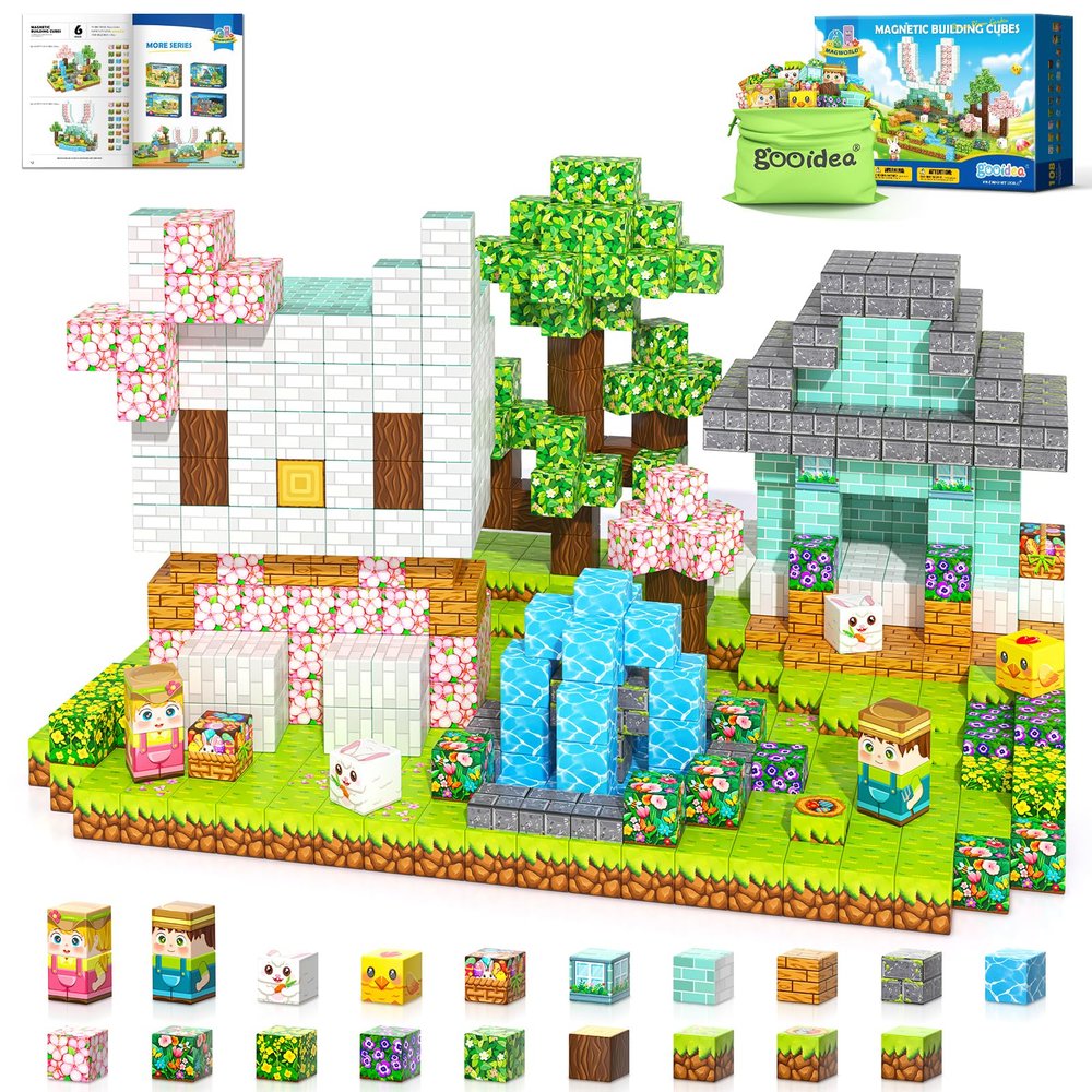 108PCS Magnetic Blocks Kids Magnet Toys, Large 1 inch Building Cubes with Puzzle Panel, Mine Magworld Easter Bunny Garden Building Crafts, Sensory Learning Toys Gift for 3+ Year Old Boys Girls