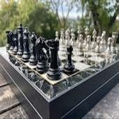 14,5-inch Luxury Chess Set for Adults Metal Weighted Chess Pieces Handmade Chessmen Custom Marble Wooden Chess Board with Storage, Gift Ideas for Dad, Anniversays