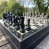 14,5-inch Luxury Chess Set for Adults Metal Weighted Chess Pieces Handmade Chessmen Custom Marble Wooden Chess Board with Storage, Gift Ideas for Dad, Anniversays view 1