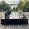 14,5-inch Luxury Chess Set for Adults Metal Weighted Chess Pieces Handmade Chessmen Custom Marble Wooden Chess Board with Storage, Gift Ideas for Dad, Anniversays view 4
