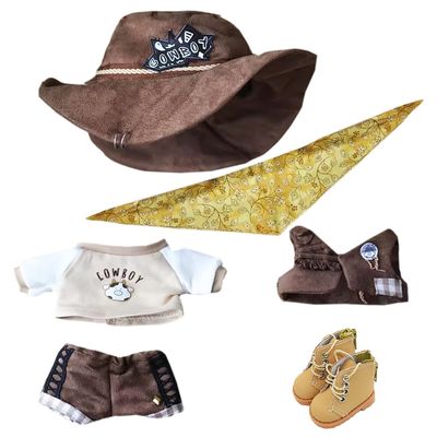 niannyyhouse 10cm 20cm Plush Doll Clothes Hat T-Shirt Pants Scarf Vest Shoes Denim Outfit Doll Dressup (20cm)