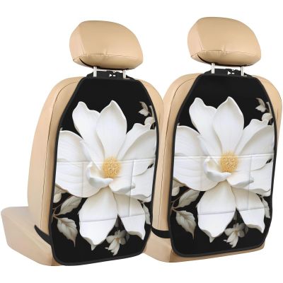 VTCTOASY Kick Mat Back Seat Protector for Car 2 Pack Extra Large Car Back Seat Cover with 3 Storage Pockets Waterproof Seat Back Protector White Floral Backseat Car Organizer for Trucks SUV