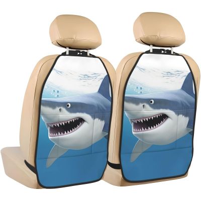 VTCTOASY Kick Mat Back Seat Protector for Car 2 Pack Extra Large Car Back Seat Cover with 3 Storage Pockets Waterproof Seat Back Protector White Shark Backseat Car Organizer for Trucks SUV