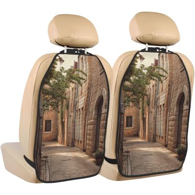 Kick Mat Back Seat Protector for Car 2 Pack Extra Large Car Back Seat Cover with 3 Storage Pockets Waterproof Seat Back Protector Architecture Streets Houses Backseat Car Organizer for Trucks SUV