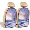 VTCTOASY Kick Mat Back Seat Protector for Car 2 Pack Extra Large Car Back Seat Cover with 3 Storage Pockets Waterproof Seat Back Protector Winter Landscape Backseat Car Organizer for Trucks SUV view 1