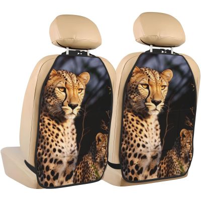 VTCTOASY Kick Mat Back Seat Protector for Car 2 Pack Extra Large Car Back Seat Cover with 3 Storage Pockets Waterproof Seat Back Protector Wild Animal Leopard Backseat Car Organizer for Trucks SUV
