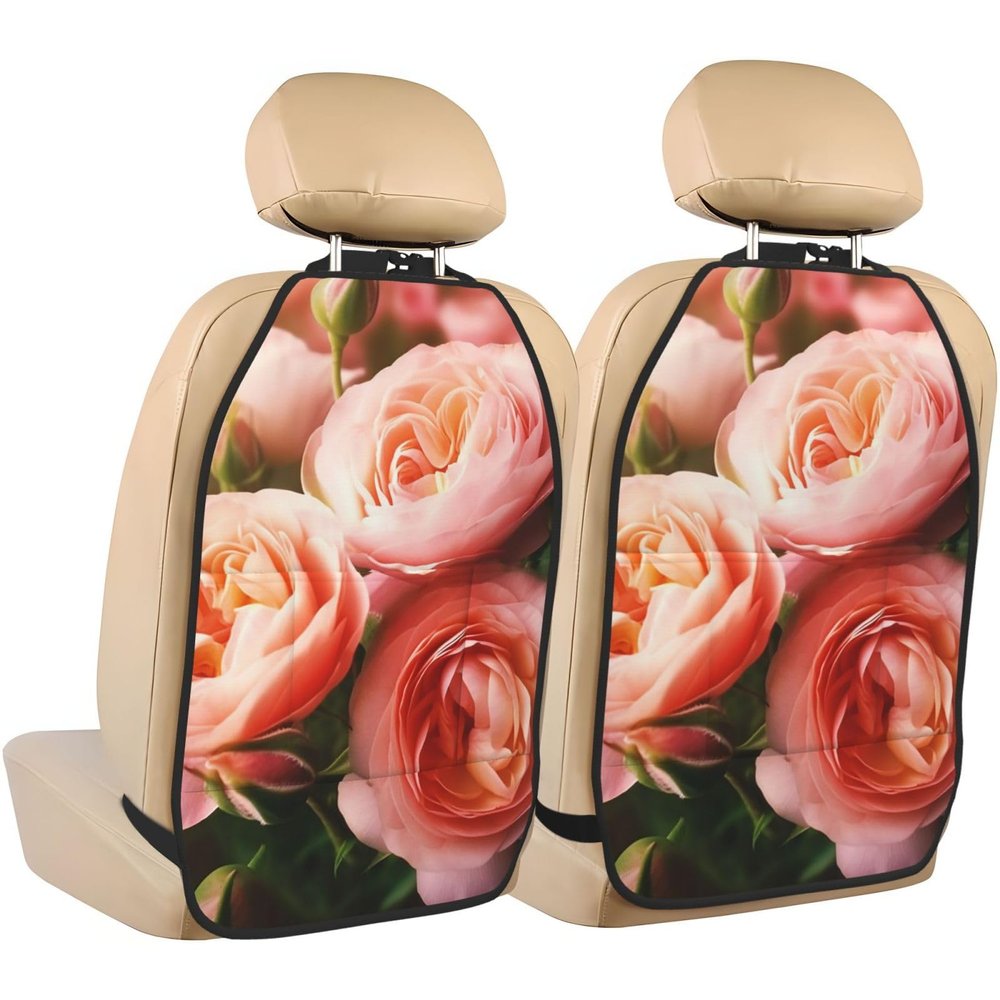 VTCTOASY Kick Mat Back Seat Protector for Car 2 Pack Extra Large Car Back Seat Cover with 3 Storage Pockets Waterproof Seat Back Protector Rose Flowers Backseat Car Organizer for Trucks SUV