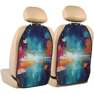 VTCTOASY Kick Mat Back Seat Protector for Car 2 Pack Extra Large Car Back Seat Cover with 3 Storage Pockets Waterproof Seat Back Protector Abstract Oil Painting Backseat Car Organizer for Trucks SUV