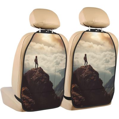 Kick Mat Back Seat Protector for Car 2 Pack Extra Large Car Back Seat Cover with 3 Storage Pockets Waterproof Seat Back Protector Woman on a Top Mountain Backseat Car Organizer for Trucks SUV