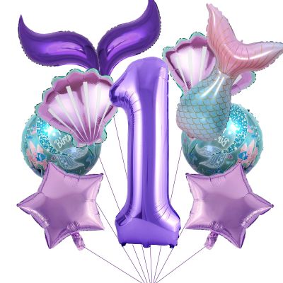 10Pcs Mermaid 1st Birthday Decorations Mylar Balloon for Mermaid Birthday Ocean Party Decorations Supplies for Baby Shower