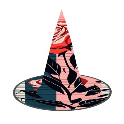 Blooming pink rose flowers and musical notes pattern 1 pcs Halloween Witch Hats Costume Accessories Party Decorations for Halloween Party Cosplay Christams Holiday Carnivals Hats,Multicolor