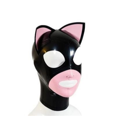 SMGZC Latex Head Cover,with ears,Latex Mask Latex Face Hood,Rubber HeadMask Party Decorate Mask for Cosplay Clubwear (XS)