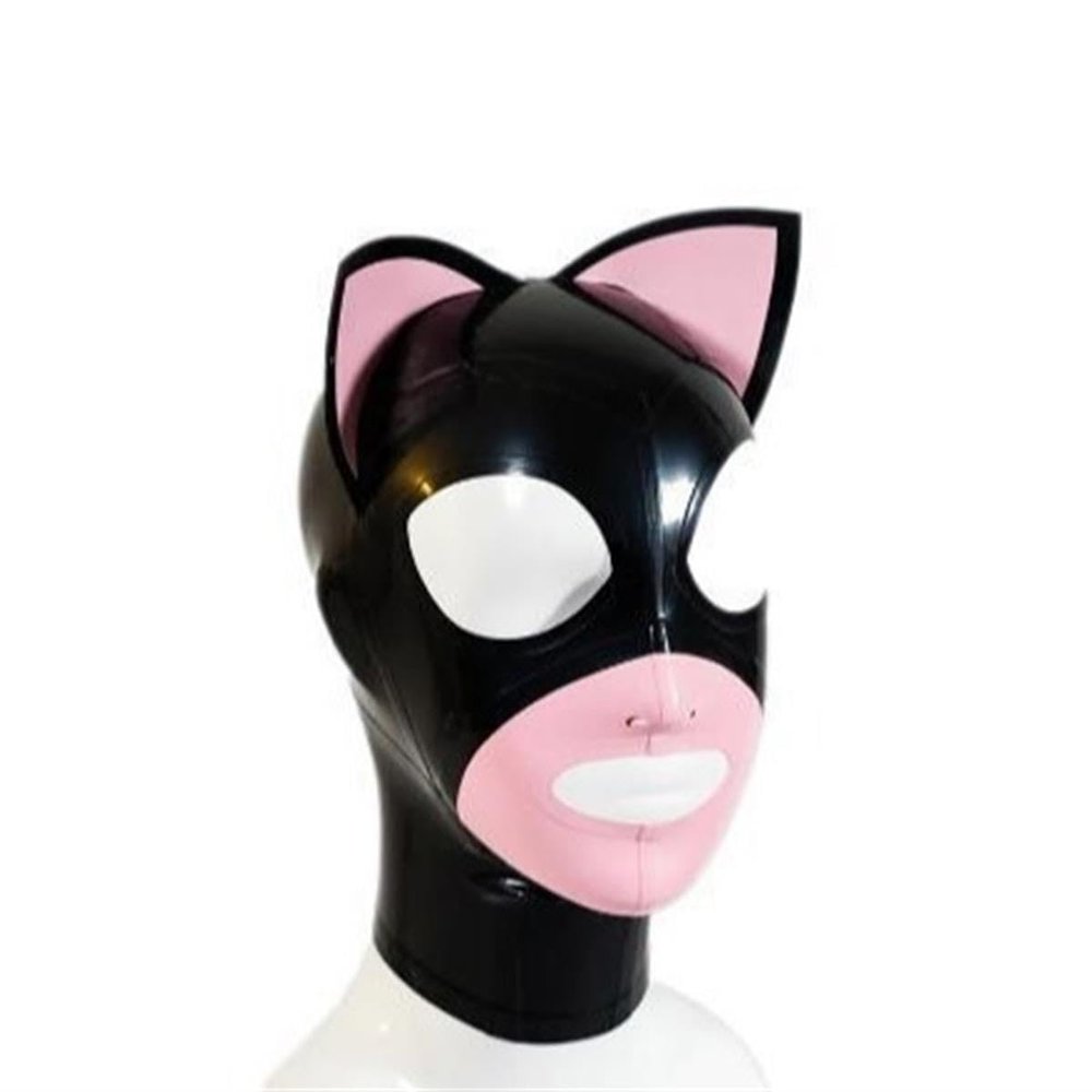 SMGZC Latex Head Cover,with ears,Latex Mask Latex Face Hood,Rubber HeadMask Party Decorate Mask for Cosplay Clubwear (XS)