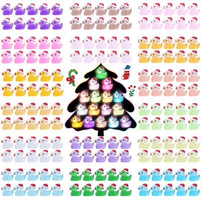GliSun Christmas Mini Resin Ducks 160 Pack Luminous Tiny Duck Glow in The Dark for Garden Micro Landscape Ornament Dollhouse Plastic Tiny Figurines Birthday Party Favors DIY Decoration Craft