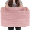 MEGASKET Extra Large Pink Storage Basket, 23.6" x 17" x 12" Rectangle Blanket Basket Living Room, Woven Cotton Rope Basket, Toy Basket Bins, Pink Baskets for Decor, Wicker Baby Laundry Basket view 1