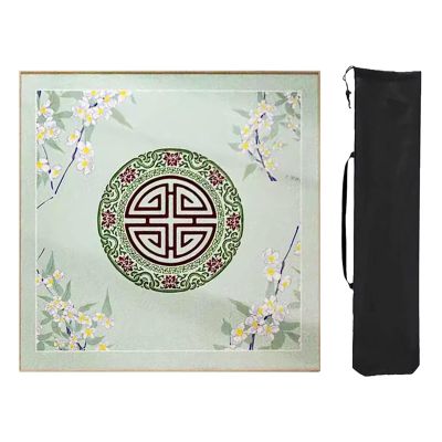 Square Mahjong Mat with Storage Bag, Mahjong Game Mat Anti Slip Noise Reduction, Mahjong Table Pad with Edge(Green,35x35in)
