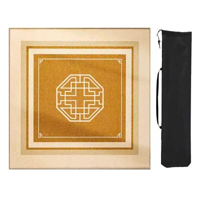 Square Mahjong Mat with Storage Bag, Mahjong Game Mat Anti Slip Noise Reduction, Mahjong Table Pad with Edge(Yellow,39x39in)