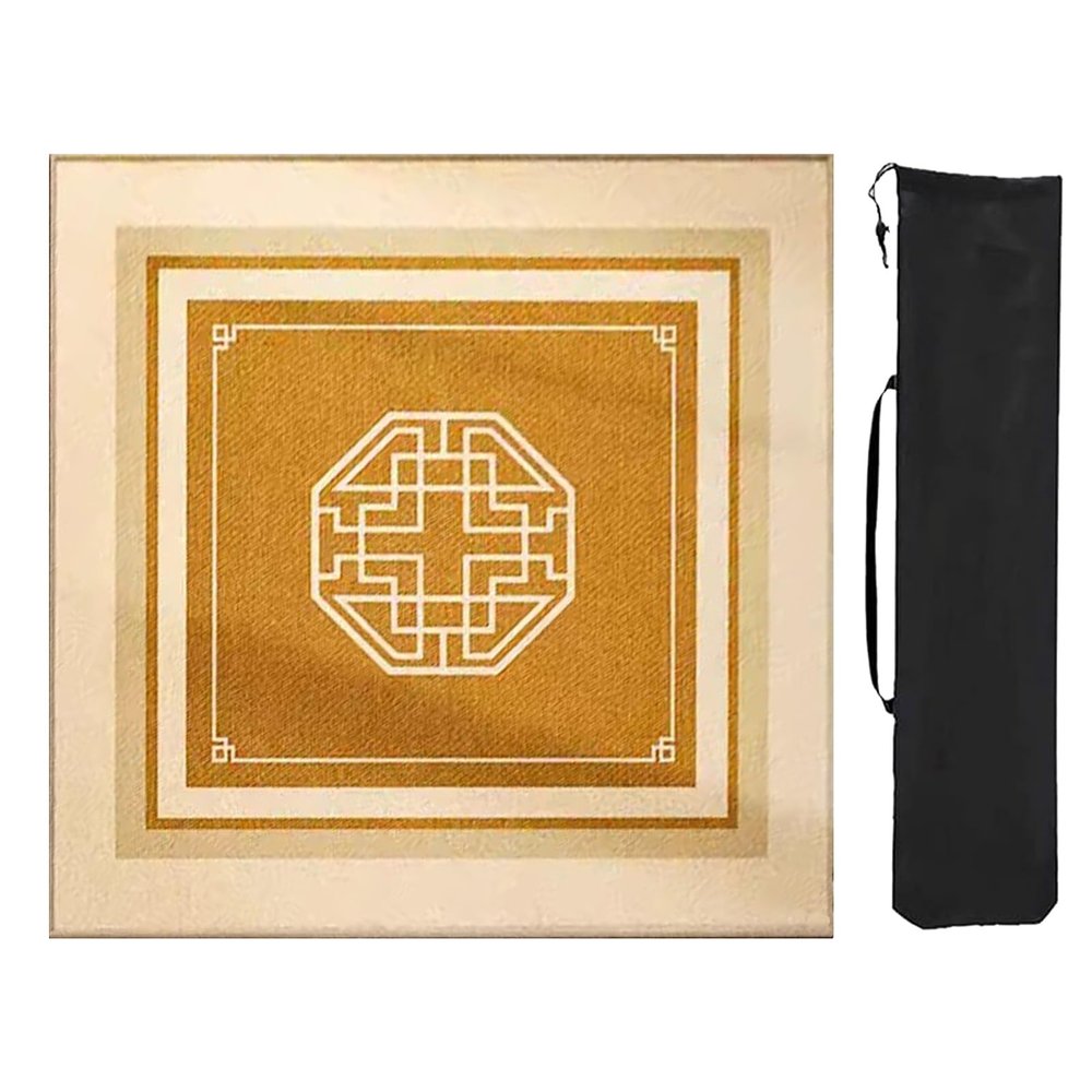 Square Mahjong Mat with Storage Bag, Mahjong Game Mat Anti Slip Noise Reduction, Mahjong Table Pad with Edge(Yellow,39x39in)