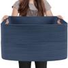 MEGASKET Extra Large Rectangle Storage Basket, 23.6" x 17" x 12" Dark Blue Blanket Storage for Living Room, Large Woven Cotton Rope Storage Box, Soft Kids Toy Basket Organizer Bin, Big Wicker Basket view 1