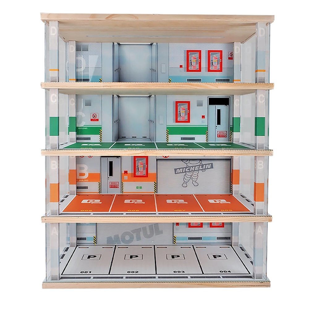 1:24 Scale Car Model Display Case 4 Tiers,with LED Light and Acrylic Dust Cover Toys Car Model Display Stand ,Parking Lot Scene Hot Diecast Wheels Storage Cabinet