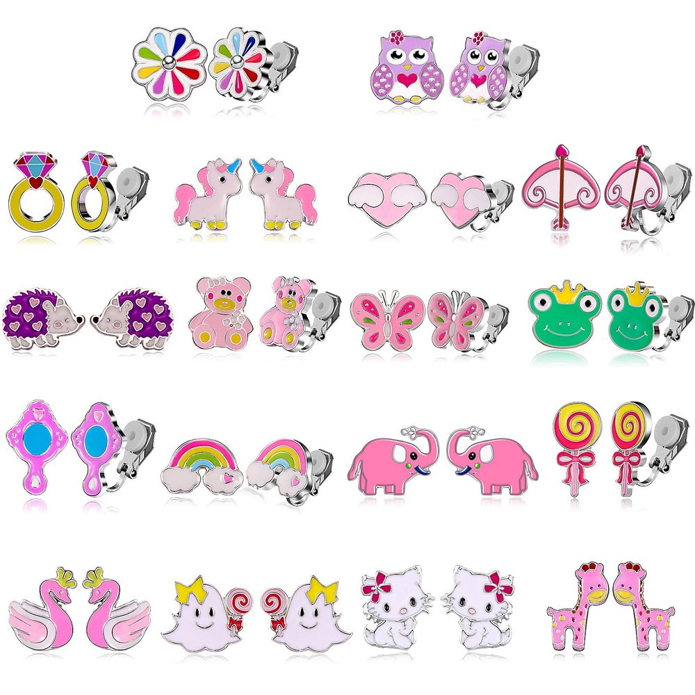 20 Pairs Cute Clip on Earrings for - Animal Clipon Earrings Pack for Little Girls - Colorful Flower Clip-on Earrings Set for -