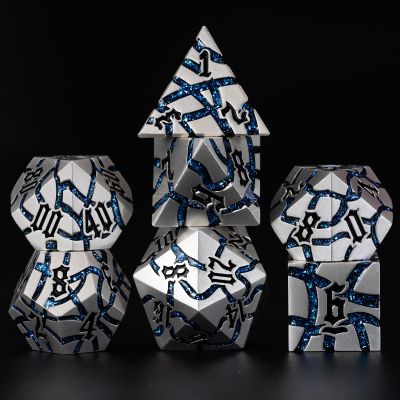 Dice Set D&D Dungeons and Dragons Dice D20 Metal DND Dice Set with Box, Polyhedral Role Playing Dice D12 D10 D% D8 D6 D4 for MTG RPG Board Games (Pearl Silver Blue) for 15 Years and Up